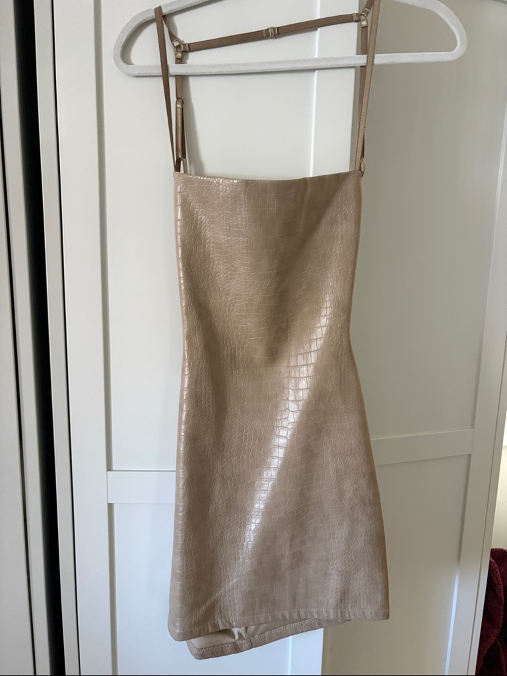 Minimalist Taupe Croc-Embossed Slip Dress
